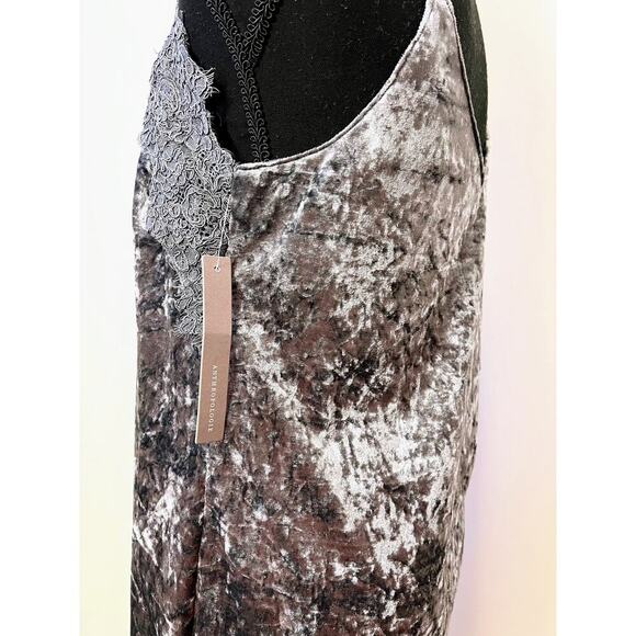 Anthropologie Porridge Tessie Velvet Mini Dress in Silver Gray Medium Lace Trim - Picture 7 of 7